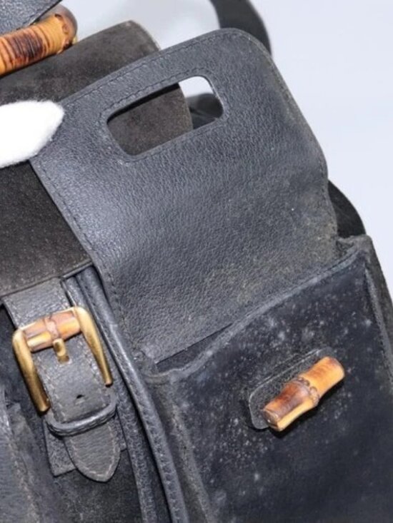 GUCCI Bamboo Backpack Suede Black Gold 003 - Picture 13 of 16